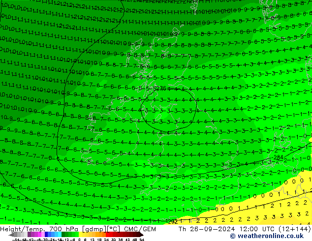 Height/Temp. 700 hPa CMC/GEM  26.09.2024 12 UTC