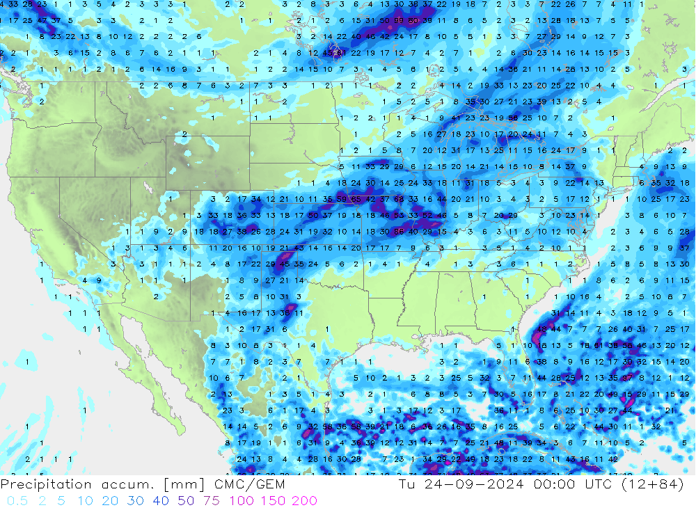 Precipitation accum. CMC/GEM Tu 24.09.2024 00 UTC