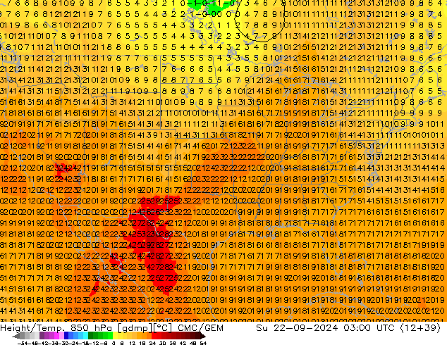 Height/Temp. 850 hPa CMC/GEM Su 22.09.2024 03 UTC