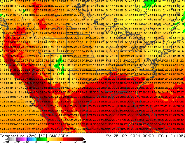 Temperature (2m) CMC/GEM We 25.09.2024 00 UTC