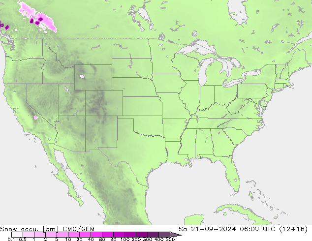 Snow accu. CMC/GEM sáb 21.09.2024 06 UTC