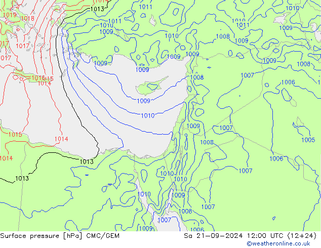 Atmosférický tlak CMC/GEM So 21.09.2024 12 UTC