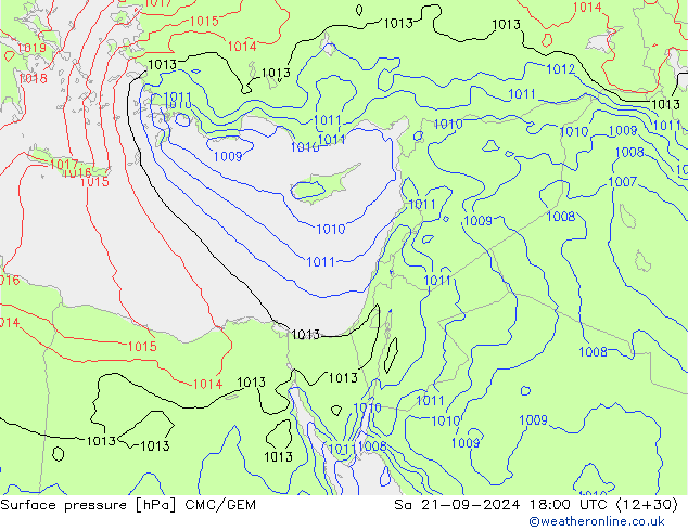 Surface pressure CMC/GEM Sa 21.09.2024 18 UTC