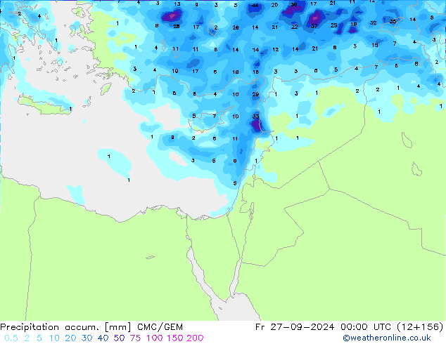 Totale neerslag CMC/GEM vr 27.09.2024 00 UTC