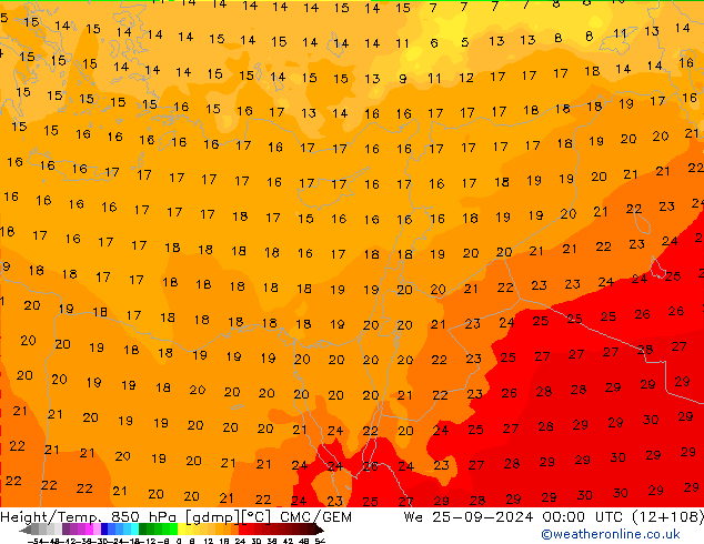 Height/Temp. 850 hPa CMC/GEM We 25.09.2024 00 UTC