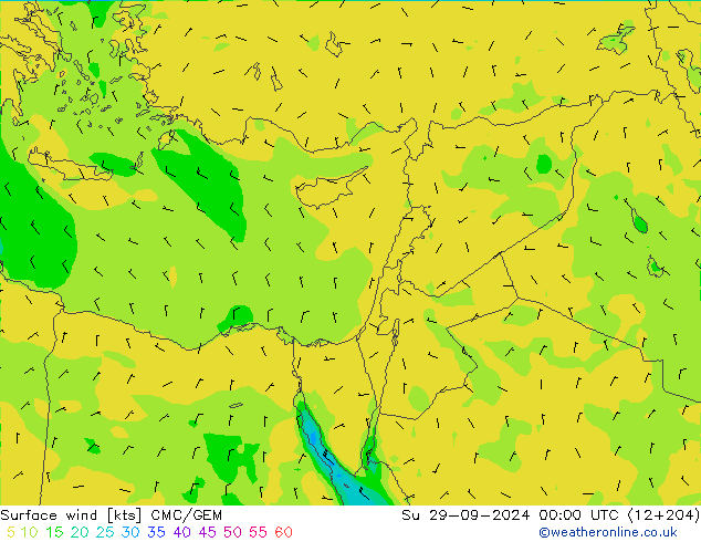 Surface wind CMC/GEM Su 29.09.2024 00 UTC