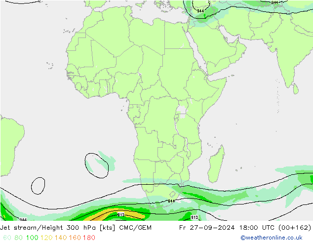 Jet stream/Height 300 hPa CMC/GEM Fr 27.09.2024 18 UTC