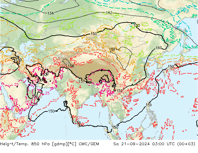 Height/Temp. 850 hPa CMC/GEM Sa 21.09.2024 03 UTC