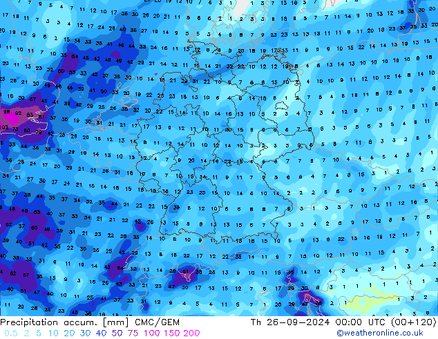 Precipitation accum. CMC/GEM Th 26.09.2024 00 UTC