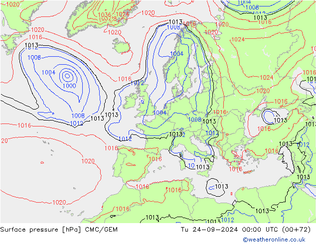 Surface pressure CMC/GEM Tu 24.09.2024 00 UTC