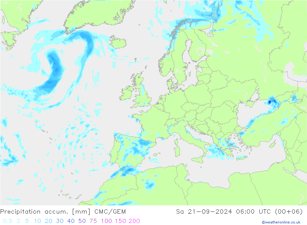 Precipitación acum. CMC/GEM sáb 21.09.2024 06 UTC