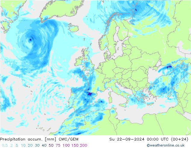 Precipitación acum. CMC/GEM dom 22.09.2024 00 UTC