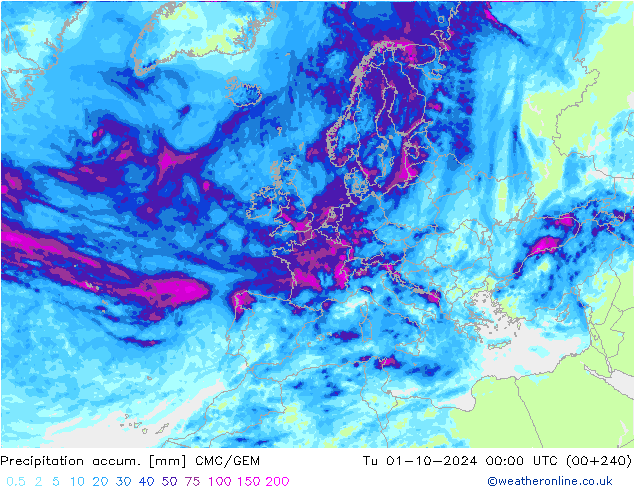 Precipitation accum. CMC/GEM Tu 01.10.2024 00 UTC