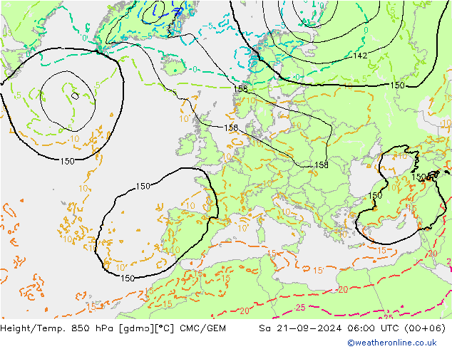 Geop./Temp. 850 hPa CMC/GEM sáb 21.09.2024 06 UTC