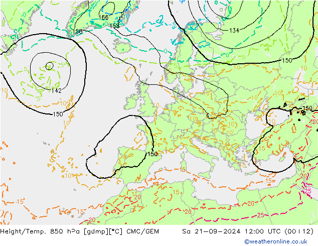 Height/Temp. 850 hPa CMC/GEM 星期六 21.09.2024 12 UTC