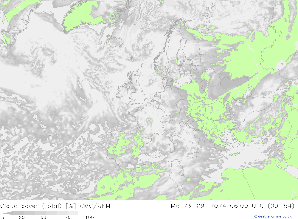 Bewolking (Totaal) CMC/GEM ma 23.09.2024 06 UTC