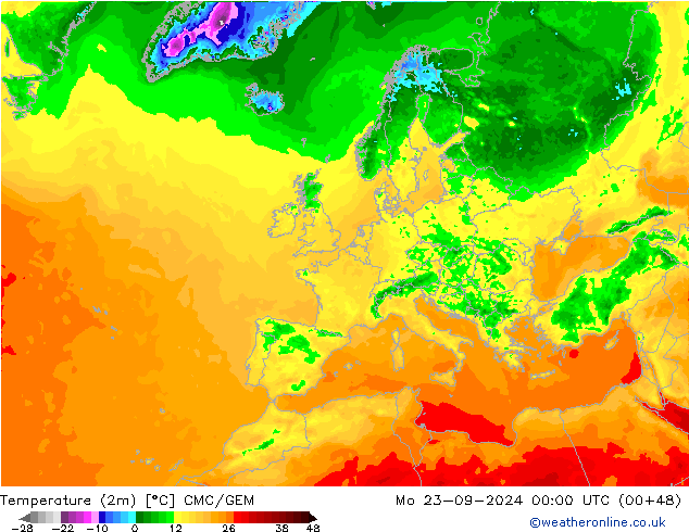 Temperaturkarte (2m) CMC/GEM Mo 23.09.2024 00 UTC