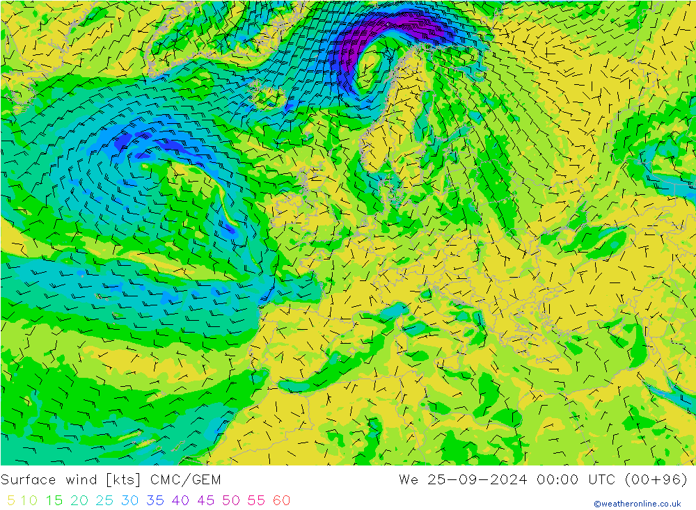 Bodenwind CMC/GEM Mi 25.09.2024 00 UTC