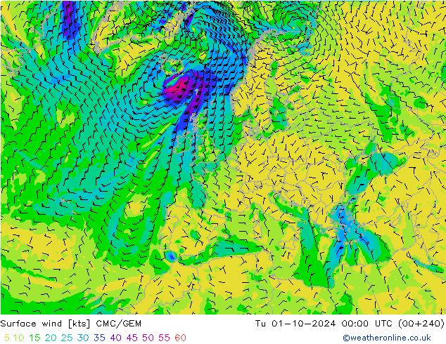 Bodenwind CMC/GEM Di 01.10.2024 00 UTC