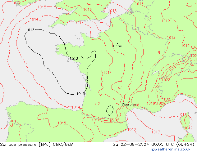 Surface pressure CMC/GEM Su 22.09.2024 00 UTC