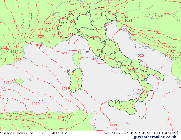 Surface pressure CMC/GEM Sa 21.09.2024 09 UTC