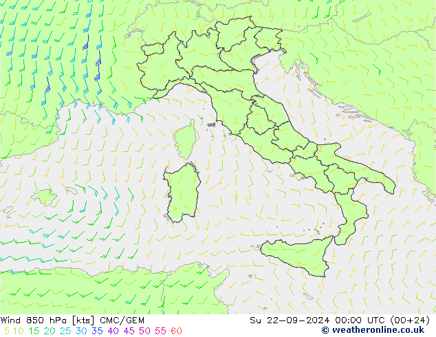 Wind 850 hPa CMC/GEM zo 22.09.2024 00 UTC