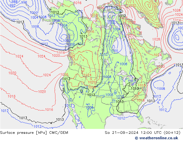 地面气压 CMC/GEM 星期六 21.09.2024 12 UTC