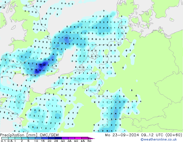 Niederschlag CMC/GEM Mo 23.09.2024 12 UTC