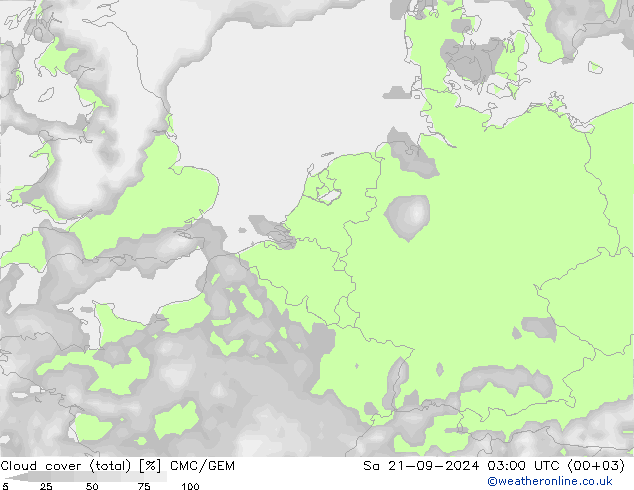 Nubes (total) CMC/GEM sáb 21.09.2024 03 UTC