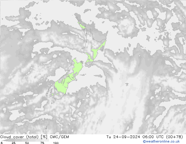 Cloud cover (total) CMC/GEM Tu 24.09.2024 06 UTC