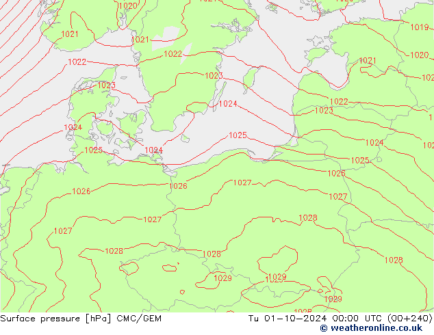 Luchtdruk (Grond) CMC/GEM di 01.10.2024 00 UTC