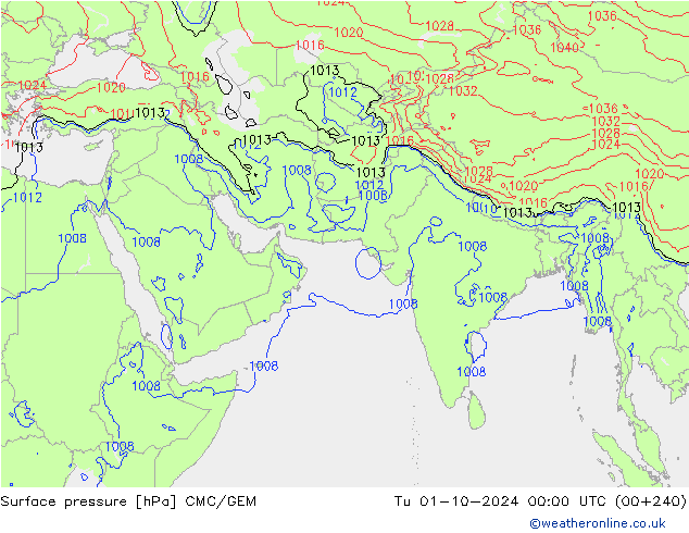 Surface pressure CMC/GEM Tu 01.10.2024 00 UTC