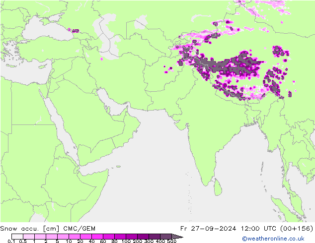 Snow accu. CMC/GEM Fr 27.09.2024 12 UTC