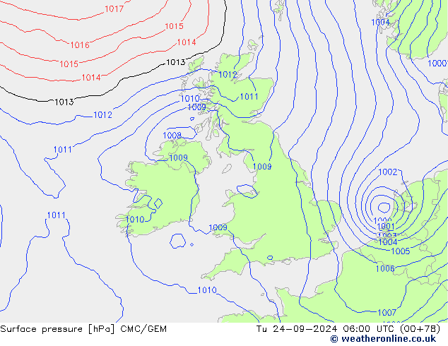 Surface pressure CMC/GEM Tu 24.09.2024 06 UTC