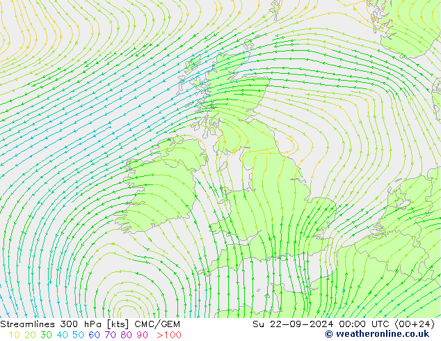 风 300 hPa CMC/GEM 星期日 22.09.2024 00 UTC