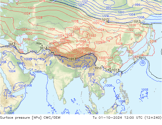 Surface pressure CMC/GEM Tu 01.10.2024 12 UTC