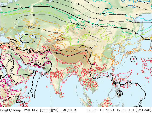 Height/Temp. 850 hPa CMC/GEM Tu 01.10.2024 12 UTC