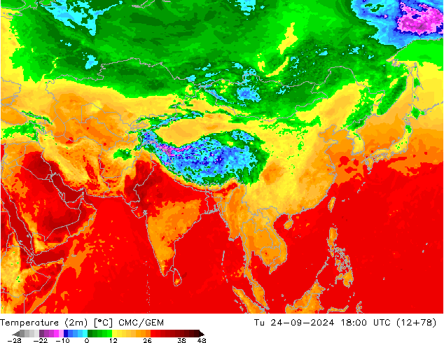 Temperature (2m) CMC/GEM Tu 24.09.2024 18 UTC