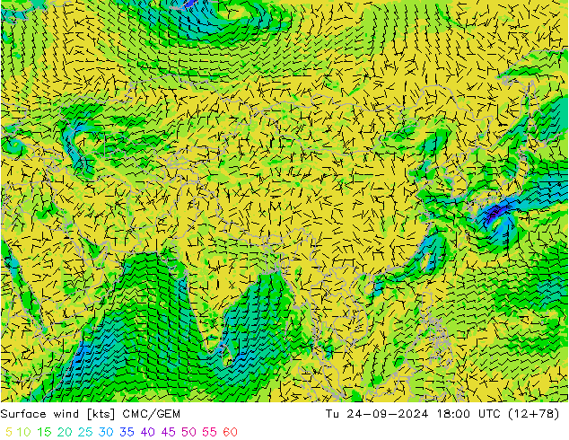 Rüzgar 10 m CMC/GEM Sa 24.09.2024 18 UTC