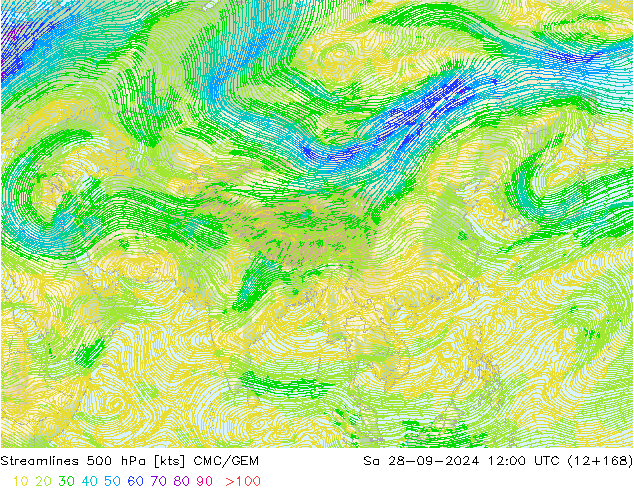 Linea di flusso 500 hPa CMC/GEM sab 28.09.2024 12 UTC