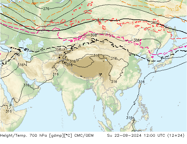 Height/Temp. 700 hPa CMC/GEM Dom 22.09.2024 12 UTC