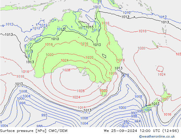 Pressione al suolo CMC/GEM mer 25.09.2024 12 UTC