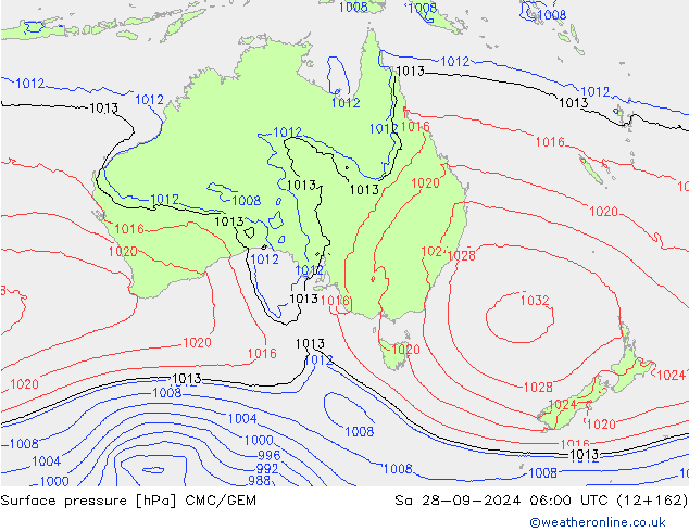 Surface pressure CMC/GEM Sa 28.09.2024 06 UTC