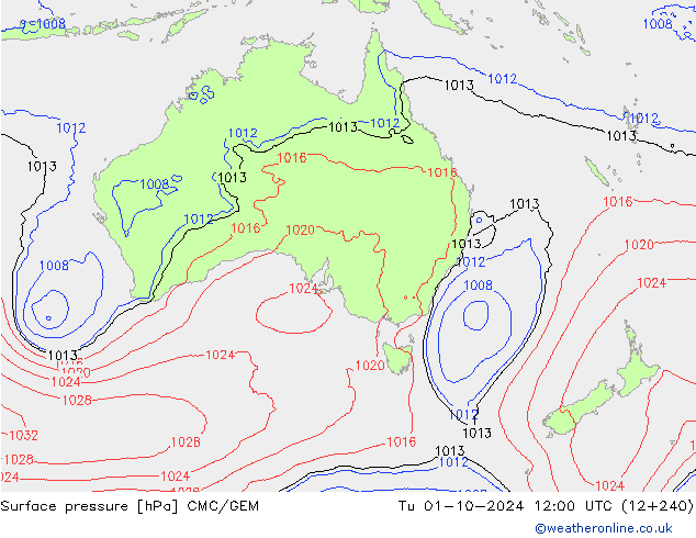 Atmosférický tlak CMC/GEM Út 01.10.2024 12 UTC