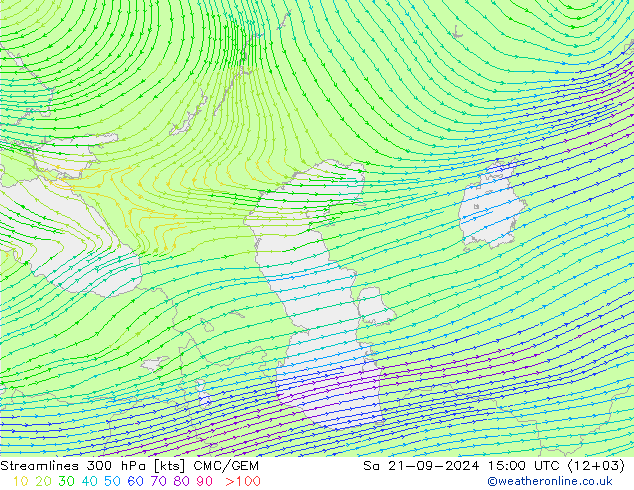 Stromlinien 300 hPa CMC/GEM Sa 21.09.2024 15 UTC