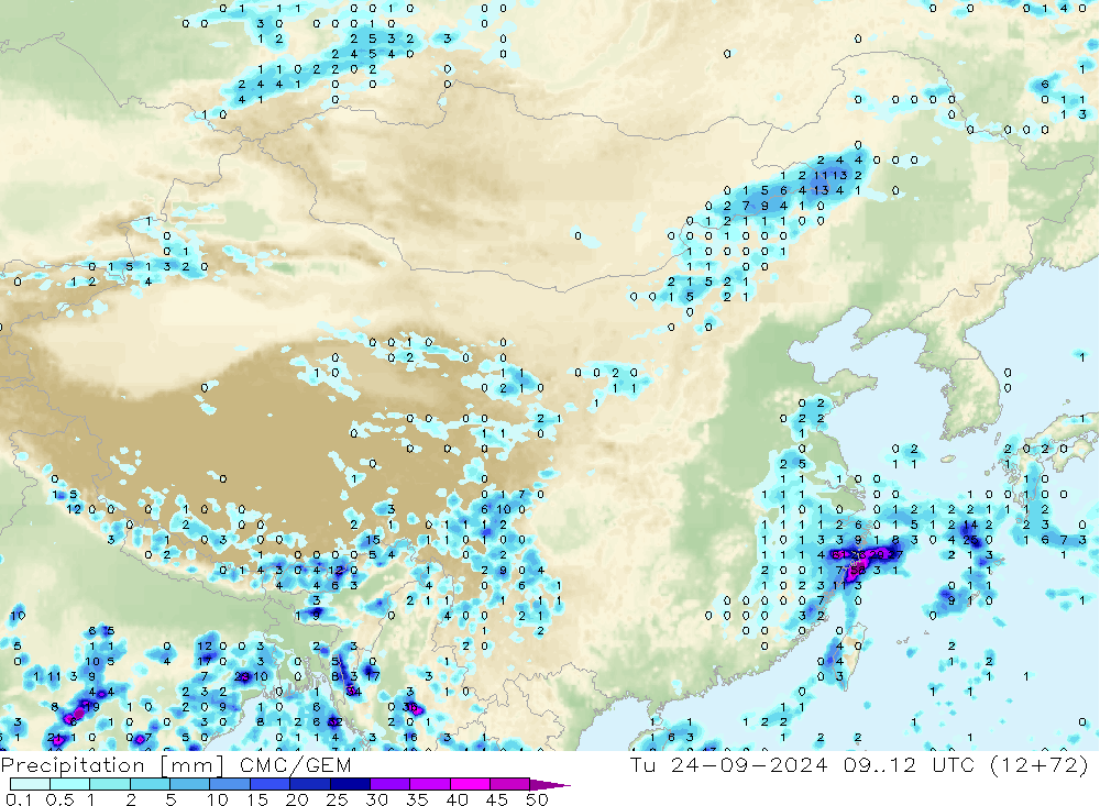 降水 CMC/GEM 星期二 24.09.2024 12 UTC