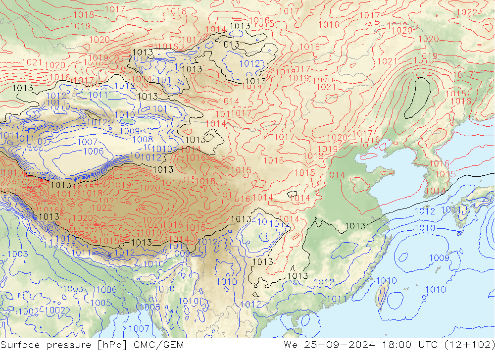 地面气压 CMC/GEM 星期三 25.09.2024 18 UTC