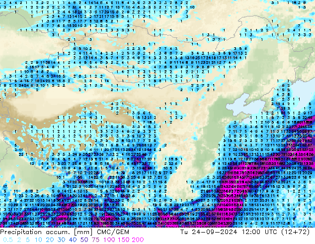 Precipitation accum. CMC/GEM 星期二 24.09.2024 12 UTC