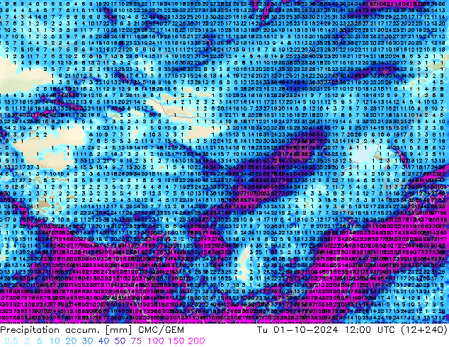 Precipitation accum. CMC/GEM 星期二 01.10.2024 12 UTC