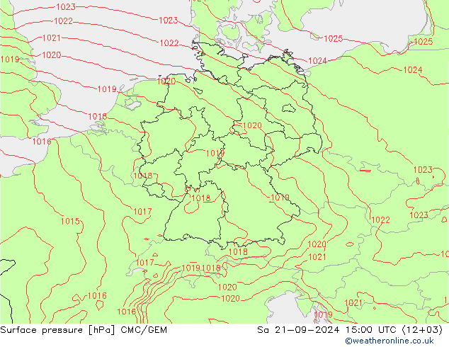 Surface pressure CMC/GEM Sa 21.09.2024 15 UTC